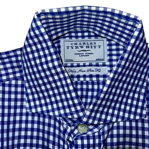 Charles Tyrwhitt Dress Shirt Mens 15.5 x 33 plaid Slim Fit.